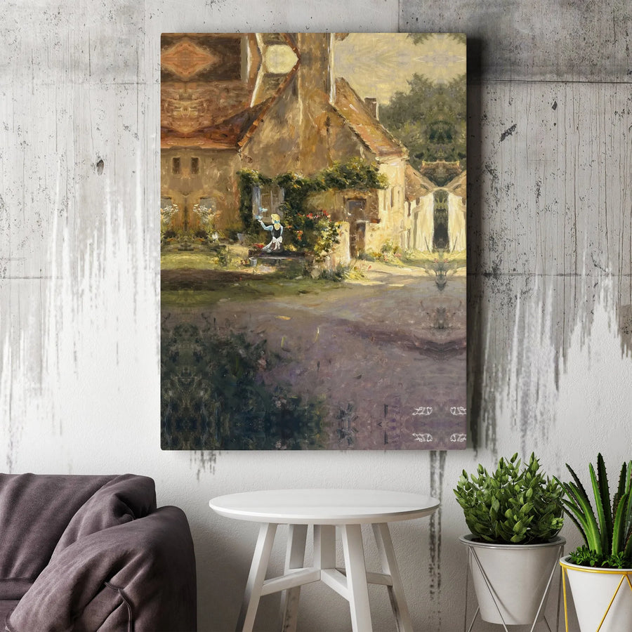 French Countryside Canvas Wall Art | Impressionist Village Scene Painting | Premium Gallery Wrapped Canvas | Housewarming Gift for Living Room Decor