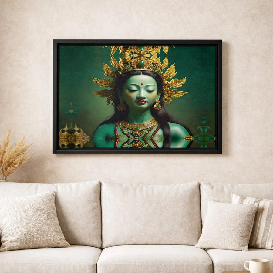 Green Tara Canvas Print | Meditating Bodhisattva Wall Art | Premium Gallery-Wrapped 1.25" Profile | Spiritual Home Decor & Meditation Gift