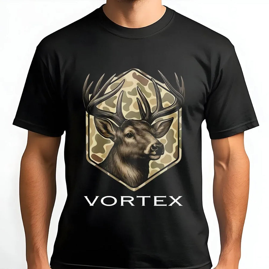 Whitetail Deer Hunting T-Shirt | Camo Shield Wildlife Graphic | Premium Soft Cotton | Gift For Hunters And Outdoor Enthusiasts