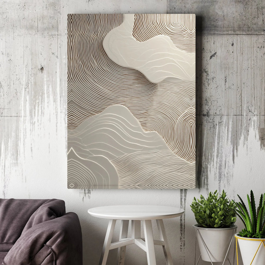 Abstract Wavy Line Canvas Print | Modern 3D Topographic Texture Wall Art | Gallery-Quality Premium Decor | Neutral Minimalist Living Room Gift