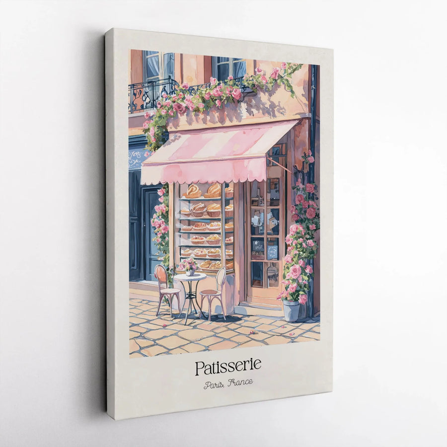 Patisserie Paris Canvas Print | Watercolor Bakery Wall Art | Premium Gallery Wrapped Decor | French Travel Aesthetic Gift for Her