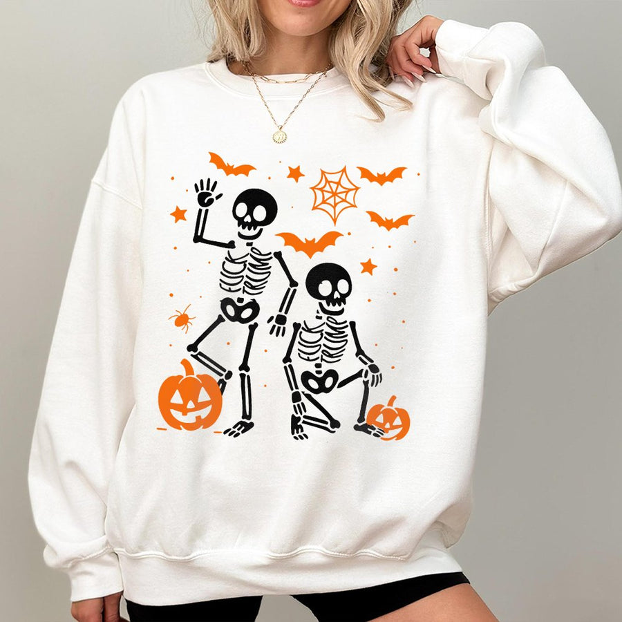 Halloween Skeleton Sweatshirt | Funny Pumpkin Graphic | Soft Cotton Blend Crewneck | Spooky Season Gift for Men and Women