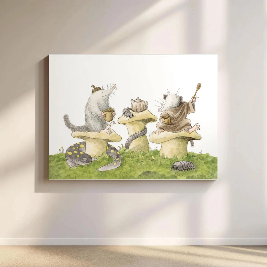 Whimsical Shrew Tea Party Canvas | Storybook Woodland Animals Art | Premium Fade-Resistant Print | Nursery Decor Gift for Kids Room