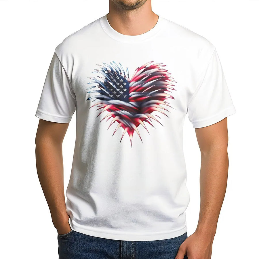 Fighter Jet American Flag Heart T-Shirt | Patriotic Aviation Graphic | Premium Cotton Tee | 4th of July Gift for Veteran