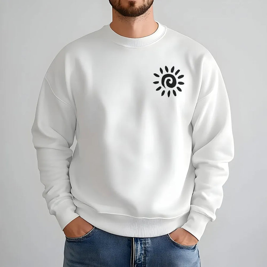 Smiling Sun Sweatshirt | Minimalist Swirl Sun Graphic | Soft Cotton-Poly Blend | Trendy Unisex Beach Pullover Gift for Summer Nights