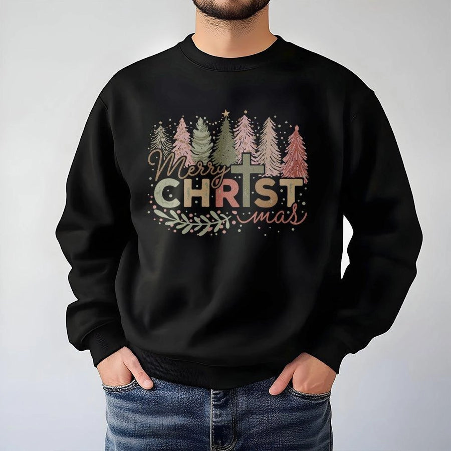 Merry Christ-mas Sweatshirt | Religious Christian Christmas Tree Design | Premium Cotton Blend | Faith-Based Holiday Gift for Women