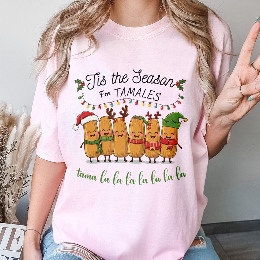 Tis The Season For Tamales T-Shirt | Funny Christmas Mexican Food Graphic | 100% Cotton Premium Tee | Festive Holiday Gift For Foodies