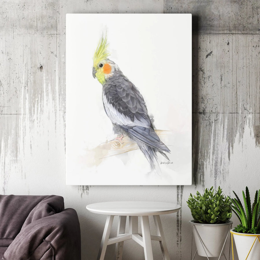 Cockatiel Bird Wall Art | Watercolor Portrait Painting Print | Premium Gallery Wrapped Canvas | Gift for Bird Lovers and Pet Owners