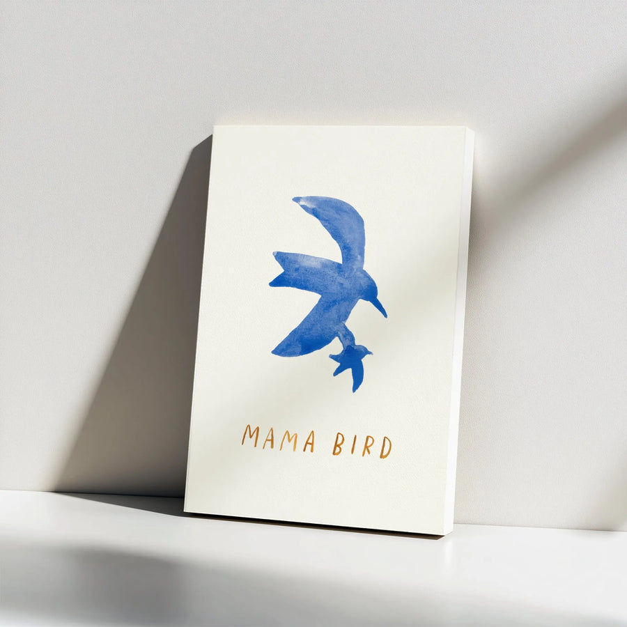 Mama Bird Canvas Wall Art | Minimalist Watercolor Mother and Child Birds | Premium Thick Canvas | Nursery Decor Gift for New Mom