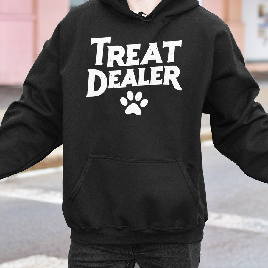 Treat Dealer Hoodie | Funny Dog Lover Graphic Sweatshirt | Premium Cotton-Poly Blend | Cute Gift For Dog Mom And Dad