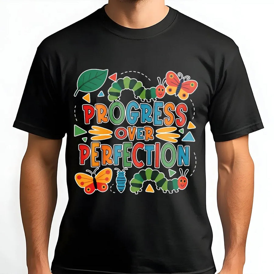 Progress Over Perfection T-Shirt | Inclusive Neurodiversity Butterfly Design | Premium Soft Cotton | Inspiring Gift for Special Education Teachers