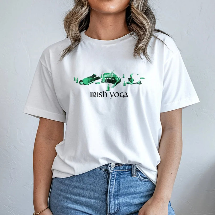 Irish Yoga T-Shirt | Funny St Patricks Day Beer Design | Premium Soft Cotton Tee | Drinking Gift For Men and Women