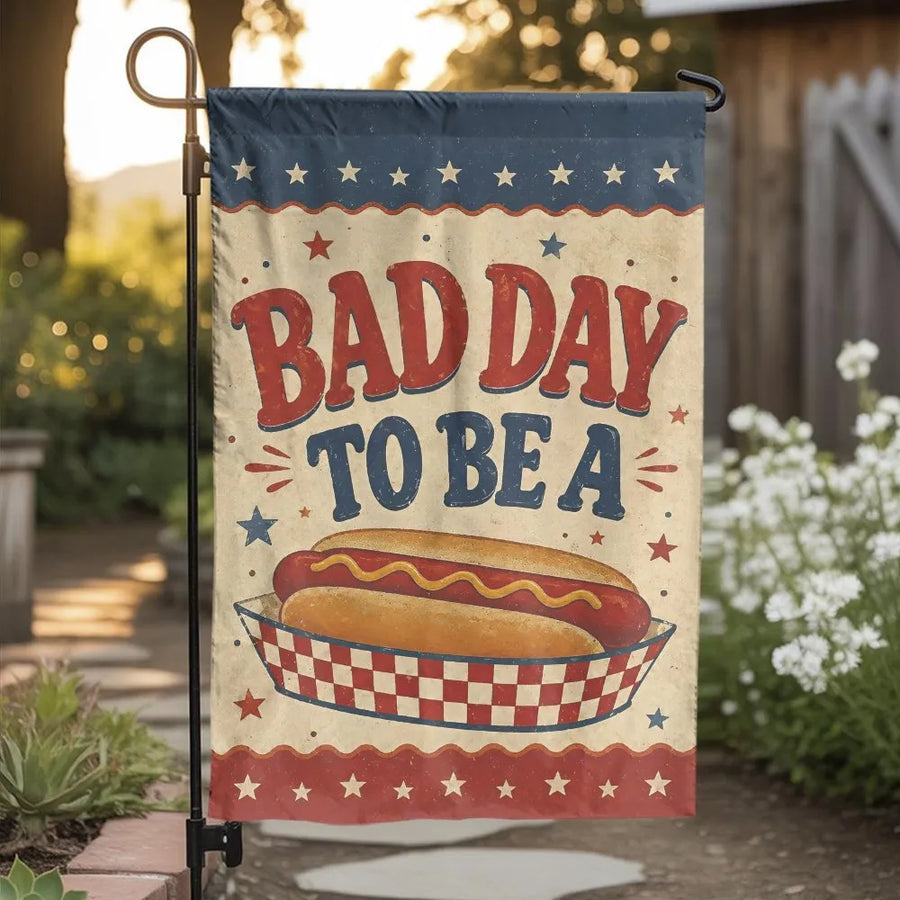 Funny Hotdog Garden Flag | Vintage Americana BBQ Sign | Double Sided Polyester | 4th of July Party Decor & Summer Gift