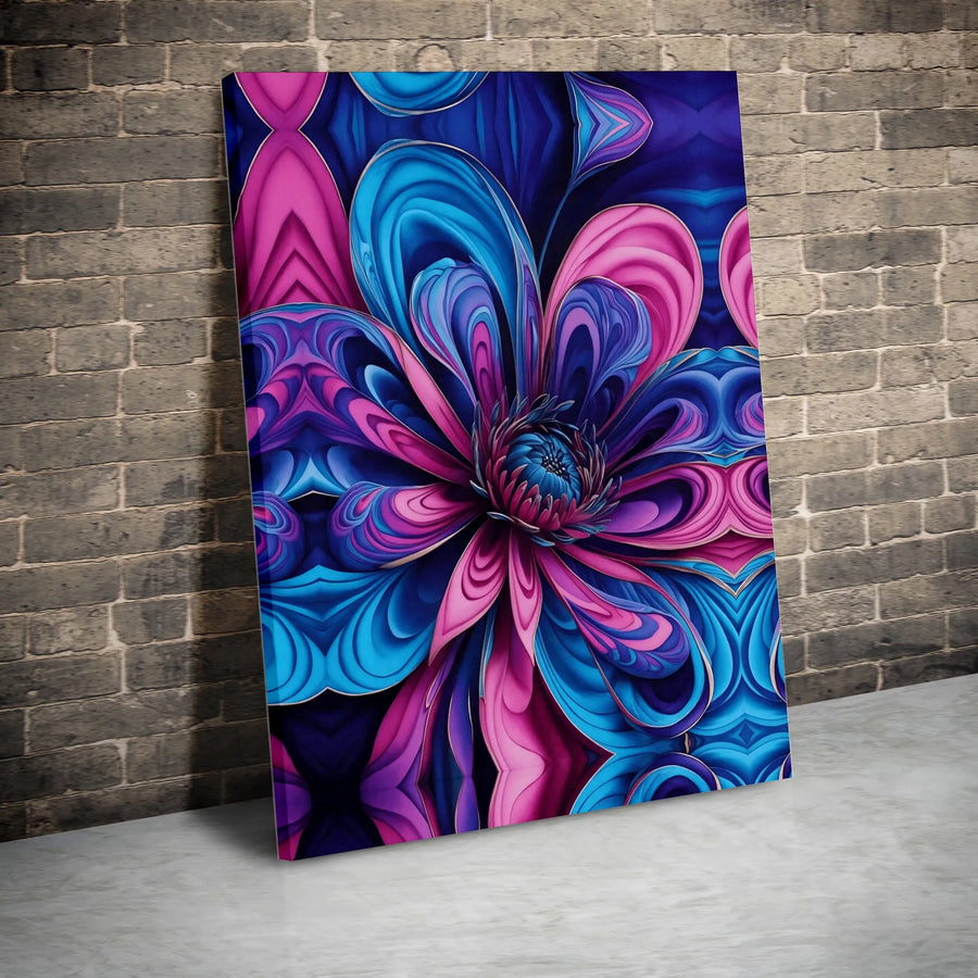 Abstract Floral Vertical Canvas Wall Art | Symmetrical 3D Visual Kaleidoscope Psychedelic Flower Design | Premium 1.25" Gallery Wrap Canvas | Modern Home Living Room Office Decor Gift