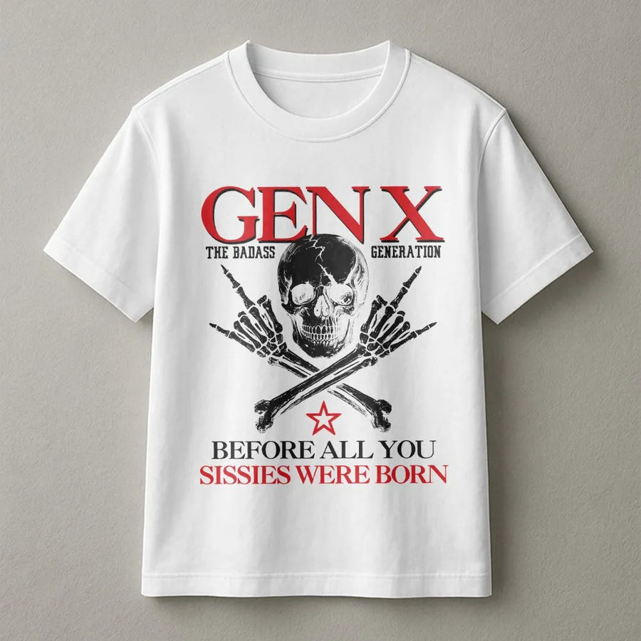 Gen X Badass Generation T-Shirt | Sarcastic Skull Graphic Quote | Premium Cotton-Blend | Funny 1980s Birthday Gift for Gen Xer