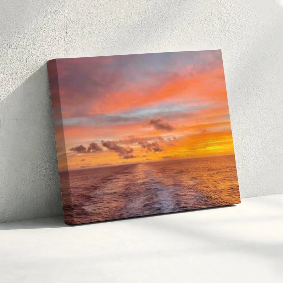 Ocean Sunset Canvas Wall Art | Colorful Clouds Seascape Print | Premium Gallery-Wrapped 1.25" Profile | Coastal Home Decor Gift for Living Room