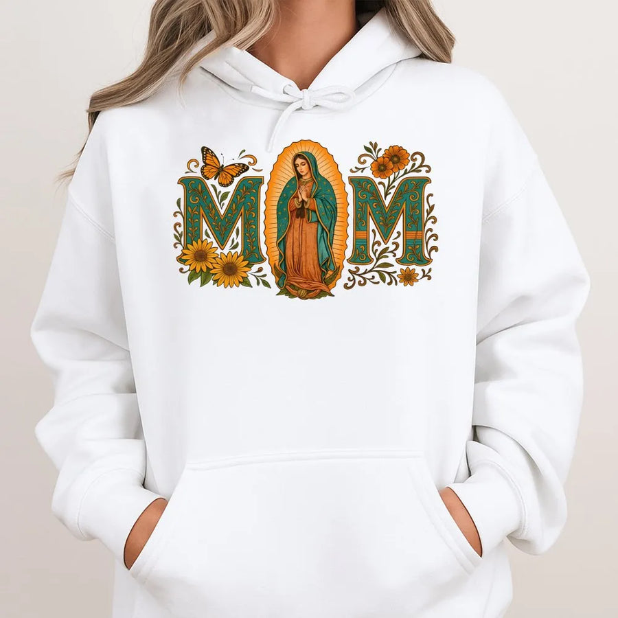 Virgen De Guadalupe Mom Hoodie | Floral Mexican Heritage Graphic | Premium Cotton Blend | Religious Mother's Day 2026 Gift for Latina Mom