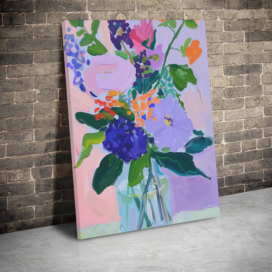Abstract Floral Canvas Wall Art | Colorful Bouquet Oil Painting Style | Premium Gallery Wrap Print | Modern Home & Office Decor Gift