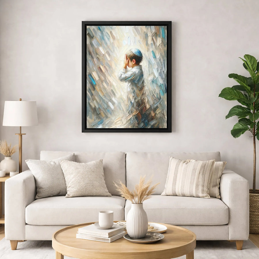 Jewish Boy Praying Canvas Art | Impressionist Kippah Wall Decor | Premium 1.25 Inch Gallery Wrap | Religious Home Gift