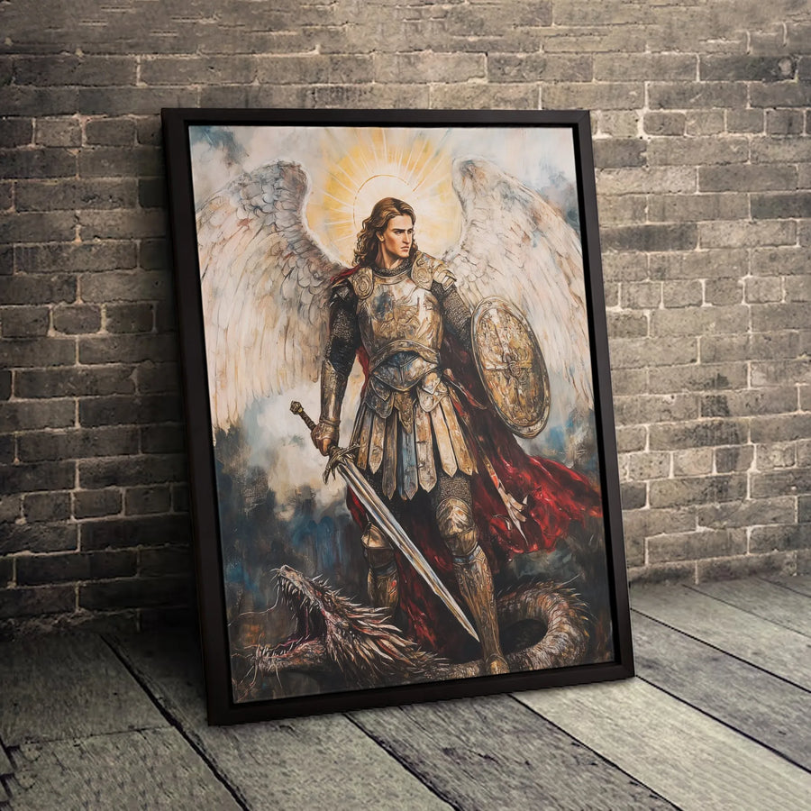 Saint Michael The Archangel Canvas | Catholic Religious Wall Art | Premium Gallery Wrapped Print | Spiritual Home Decor Gift