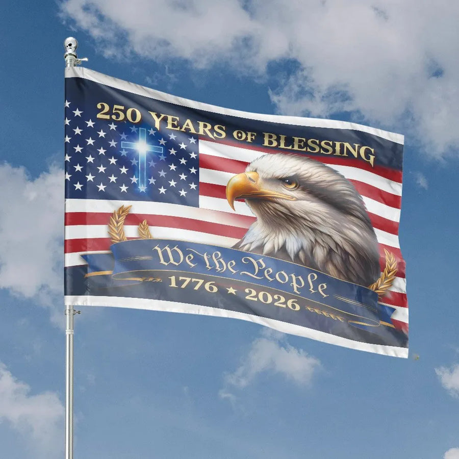 Patriotic 250th Anniversary House Flag | We The People Eagle & Cross Design | Double Sided Weather Resistant Banner | Commemorative 1776-2026 Yard Decor Gift
