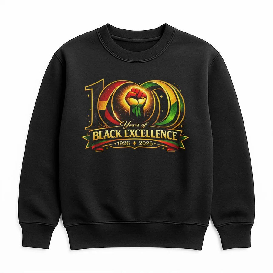 100 Years of Black Excellence Sweatshirt | 1926-2026 History Month Commemorative Graphic | Cotton Blend Premium Crewneck | Afrocentric Gift for Activists