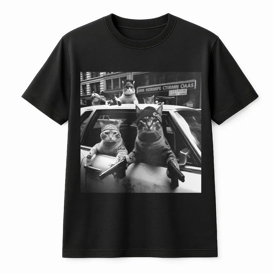 Gangster Cat Graphic T-Shirt | Funny Thug Life Kitten Design | Premium Cotton Streetwear | Unique Gift For Cat Lovers