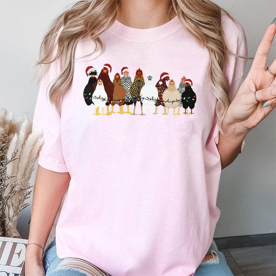 Christmas Chicken T-Shirt | Funny Holiday Farm Animal Graphic | 100% Cotton Premium Quality | Gift for Chicken Lovers and Farmers