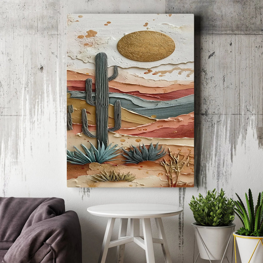 Textured Desert Canvas Art | Modern 3D Effect Impasto Landscape | Premium Gallery Wrapped Canvas | Boho Southwestern Home Decor Gift