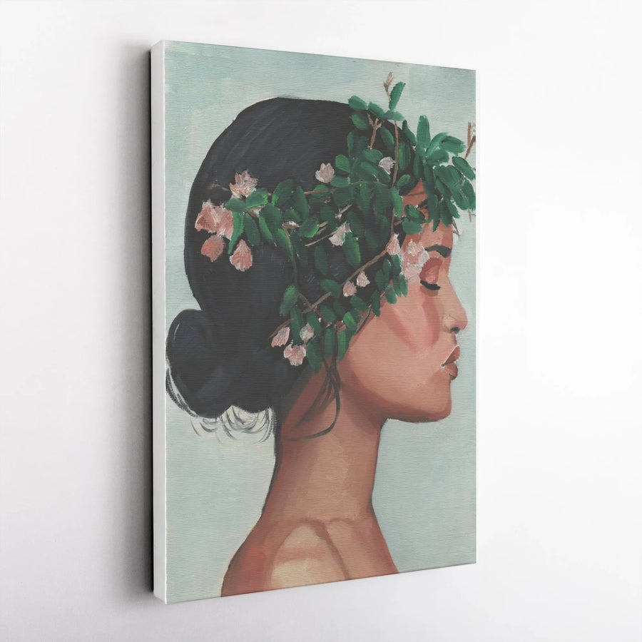 Floral Woman Portrait Canvas Print | Botanical Flower Crown Illustration | Premium Gallery Quality Canvas | Boho Chic Wall Decor Gift