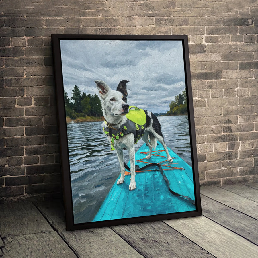 Dog On Paddleboard Canvas Art | Oil Painting Style Pet Portrait | 1.25-Inch Gallery Wrap | Adventure Dog Decor Gift For Pet Lovers