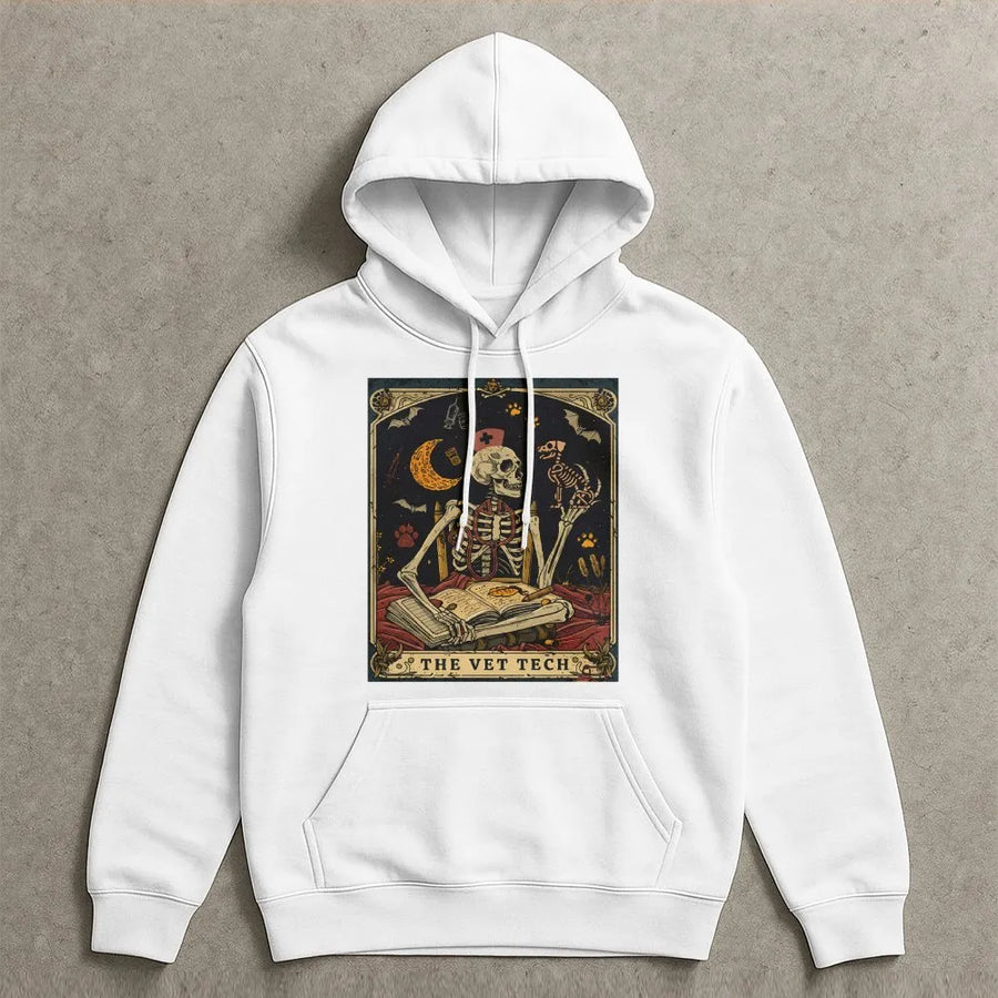 Vet Tech Tarot Card Hoodie | Gothic Skeleton Veterinary Design | Premium Cotton Blend | Gift for Veterinarian, Vet Nurse, Med Student
