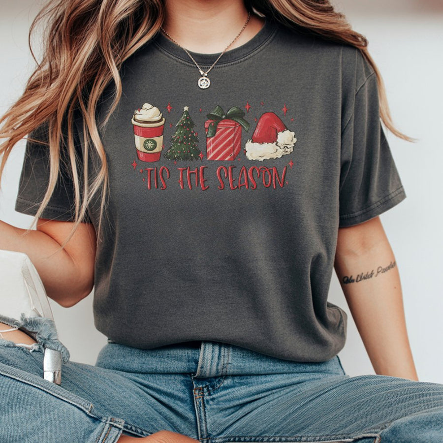 Tis The Season Christmas T-Shirt | Festive Graphic Coffee Tree Gift | 100% Cotton Premium Tee | Holiday Apparel For Women And Men