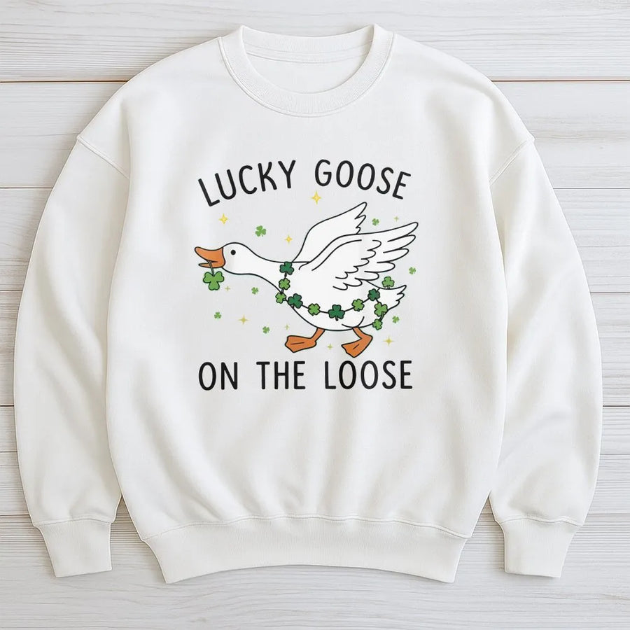 Lucky Goose St. Patrick's Day Sweatshirt | Funny Irish Shamrock Bird Design | Premium Cotton Blend | Gift for Goose Lovers & Holiday Party