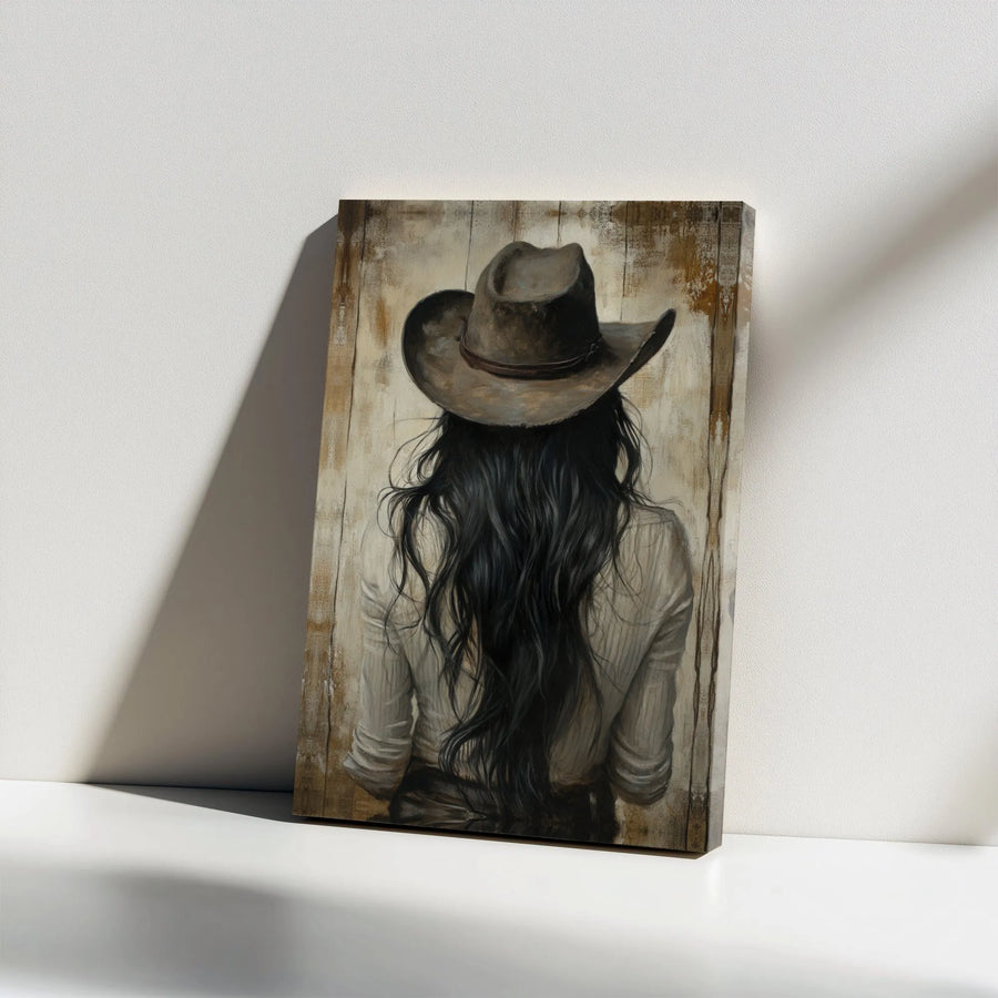 Cowgirl Wall Art Canvas | Rustic Western Portrait Painting | Premium Gallery Wrapped Decor | Gift for Country Western Enthusiasts