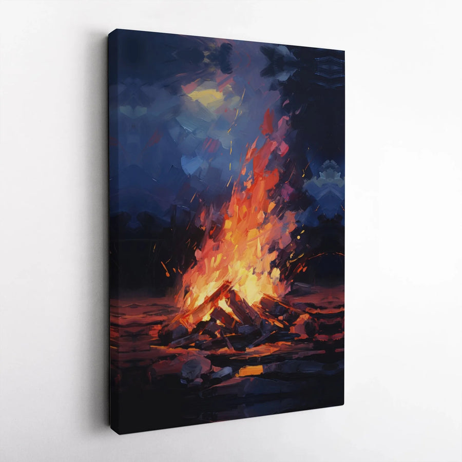 Bonfire Wall Art Canvas | Abstract Fire Night Painting | Premium 1.25 Inch Gallery Wrap | Modern Home Decor Gift for Living Room