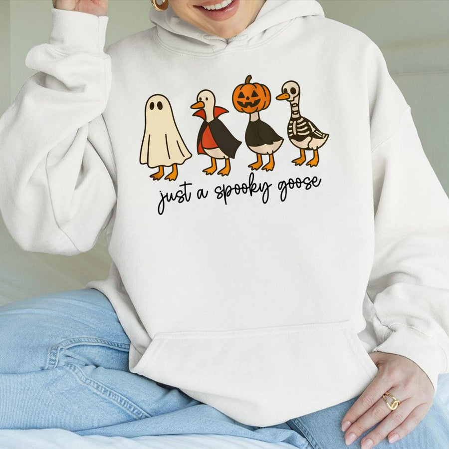 Spooky Goose Halloween Hoodie | Cute Ghost Pumpkin Skeleton Graphic | Premium Cotton-Blend Sweatshirt | Funny Fall Gift for Goose Lovers