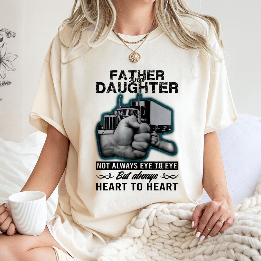 Father Daughter Trucker T-Shirt | Heart To Heart Truck Driver Graphic | 100% Premium Cotton | Perfect Gift for Dad from Daughter