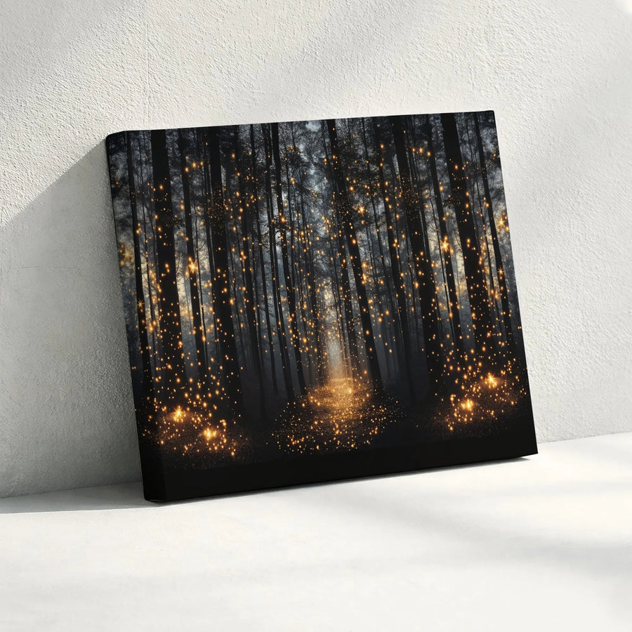 Enchanted Forest Canvas Wall Art | Magical Firefly Glowing Woods Decor | Premium Gallery Wrap Print | Whimsical Nature Home Gift