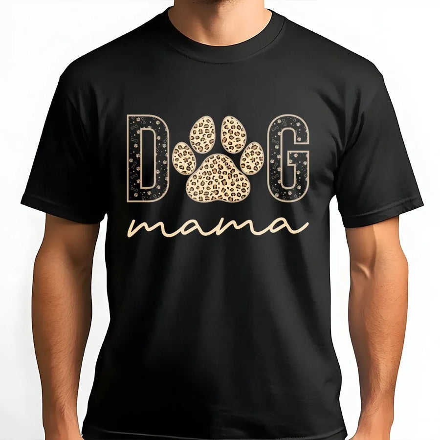 Dog Mama T-Shirt | Leopard Print Paw Design | 100% Cotton Soft Premium Tee | Trendy Mother's Day 2026 Gift for Dog Lovers
