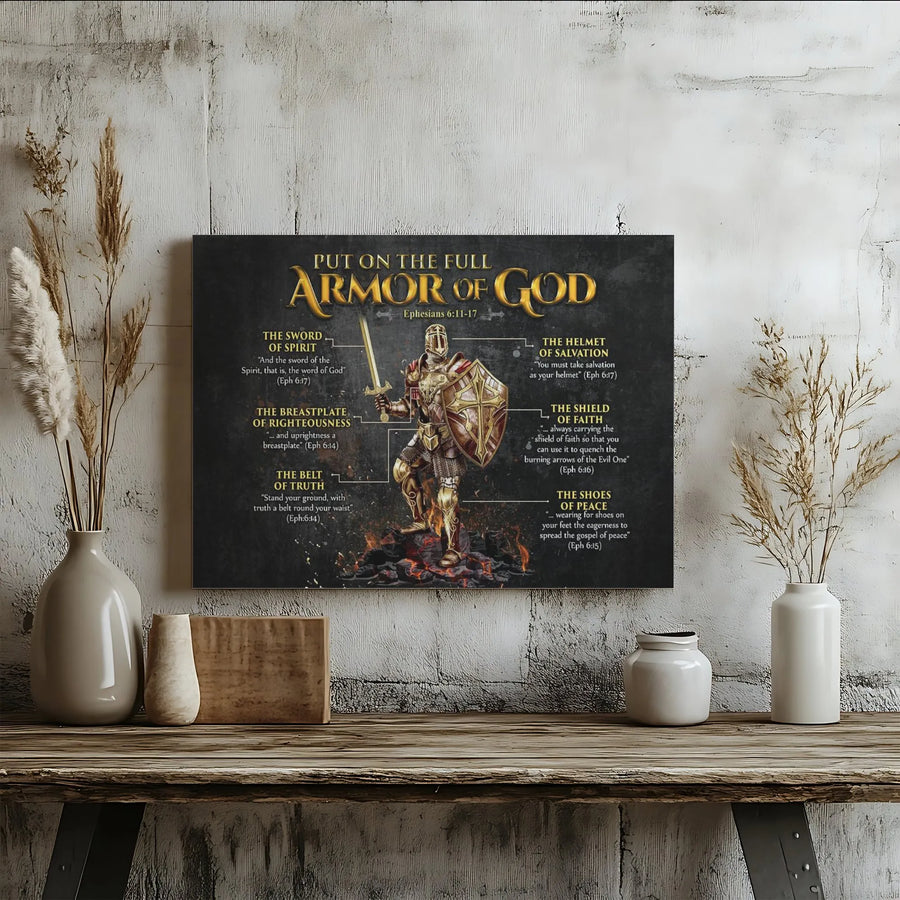 Armor of God Canvas Wall Art | Christian Knight Bible Verse Decor | Premium Canvas Print | Religious Home Decor Gift for Men
