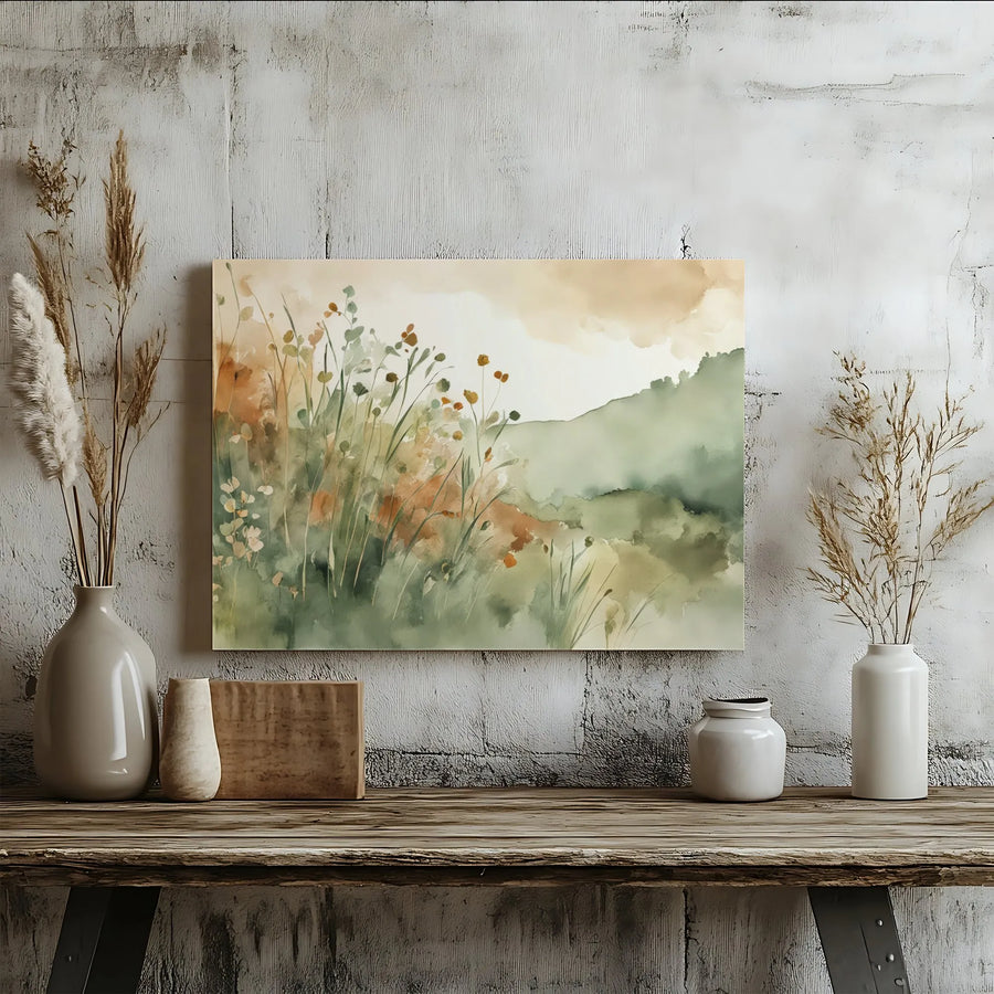 Watercolor Wildflower Landscape Canvas | Abstract Meadow Field Wall Art | Premium Gallery Wrap Print | Modern Botanical Home Decor Gift