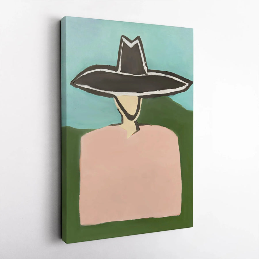 Abstract Cowboy Vertical Canvas | Minimalist Figure with Wide Brim Hat | Premium Gallery Wrap Canvas | Modern Western Home Decor Gift