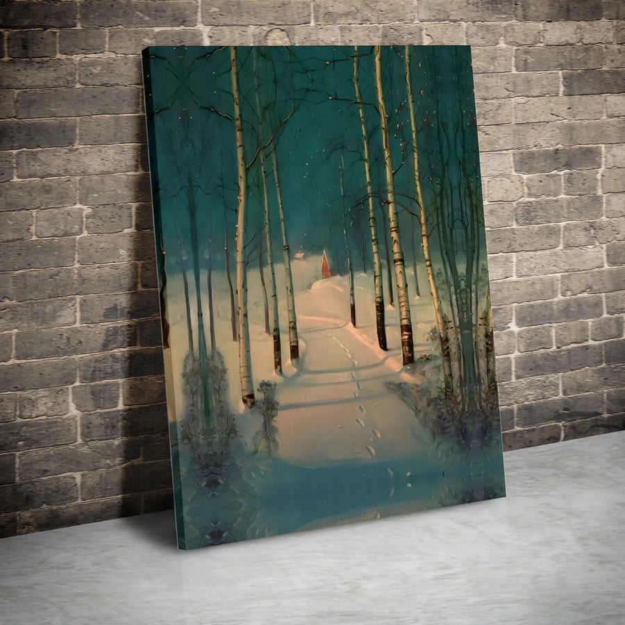 Winter Forest Canvas Wall Art | Snowy Birch Tree Path Print | Gallery-Quality 1.25" Profile | Cozy Holiday Home Decor Gift