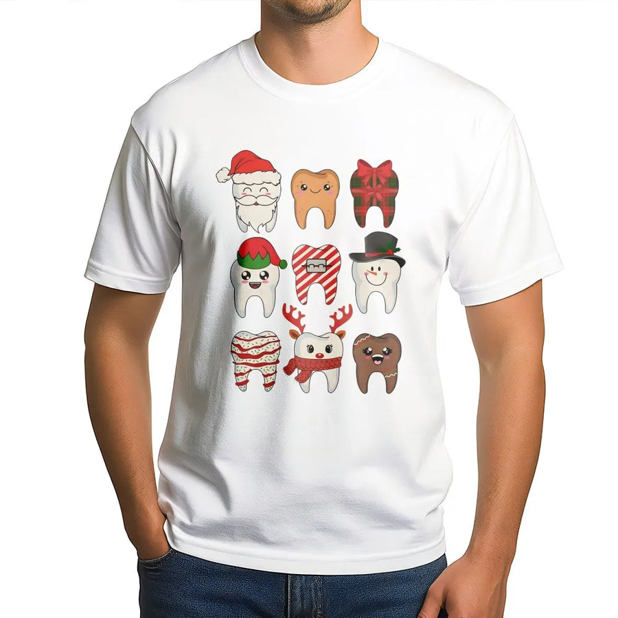 Christmas Teeth T-Shirt | Funny Dental Hygienist Holiday Graphic | Premium Soft Cotton Tee | Dentist Appreciation Gift for Dental Assistant