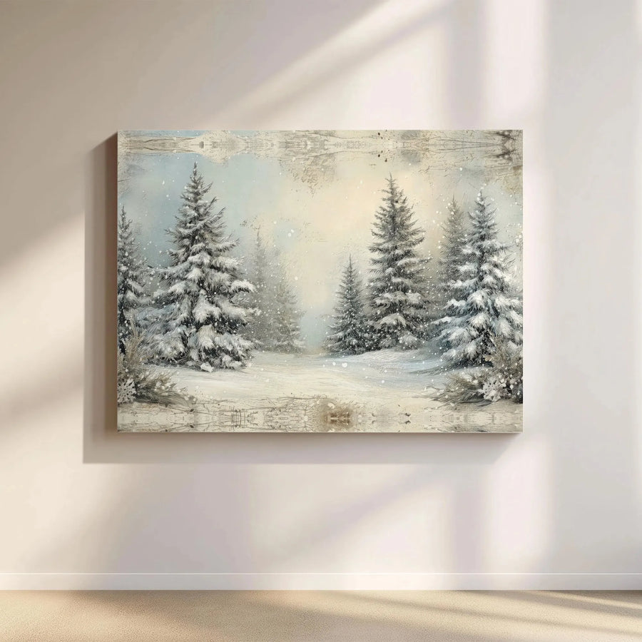 Snowy Pine Forest Canvas Art | Winter Woodland Landscape | Premium Gallery Wrap Print | Peaceful Nature Home Decor Gift