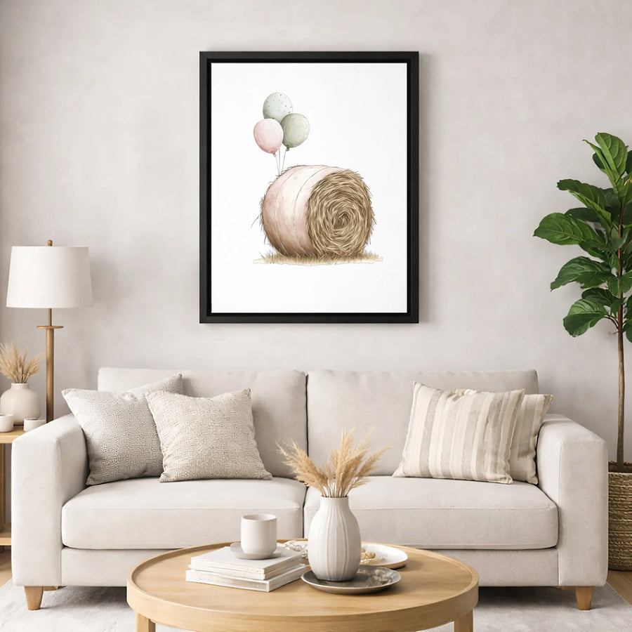 Watercolor Hay Bale Wall Art | Whimsical Farmhouse Nursery Decor | Premium Fade-Resistant Canvas | Charming Gift for Country Home