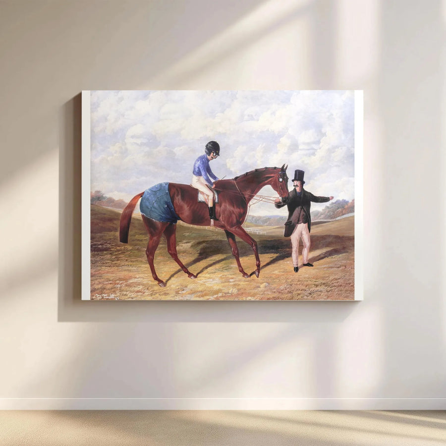 Horse Jockey Portrait Canvas | Funny Cartoon Parody Wall Art | Premium Gallery Wrap Print | Unique Equestrian Gift for TV Show Fans