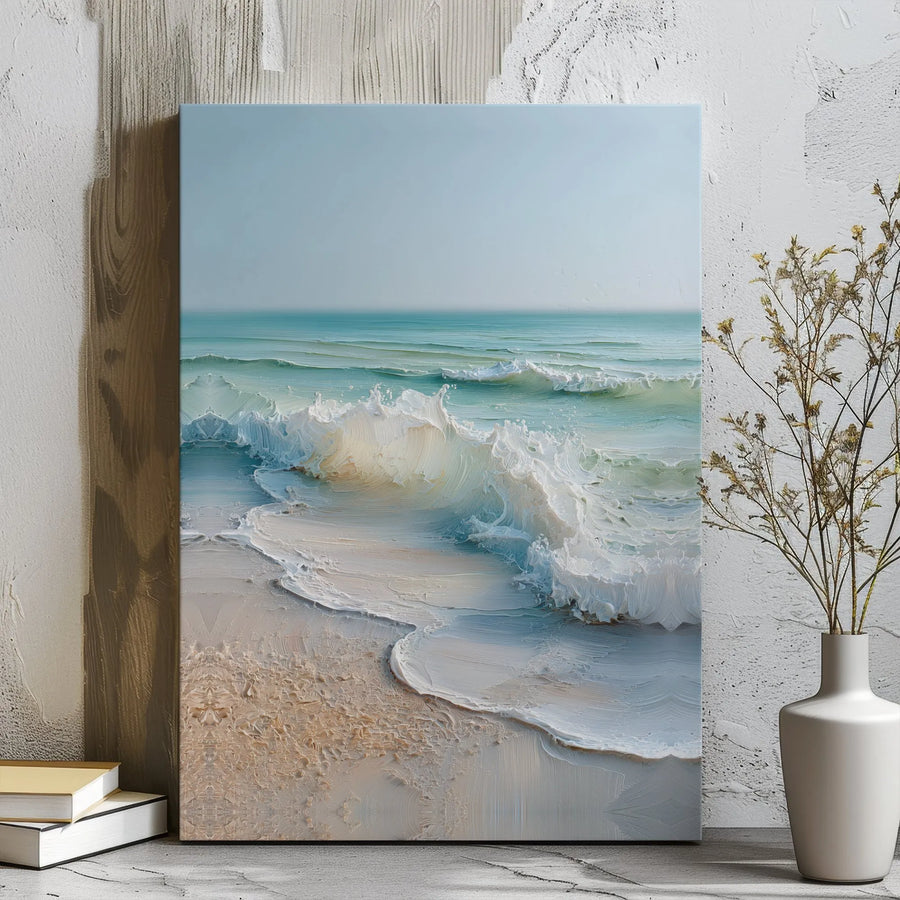 Ocean Waves Canvas Wall Art | Impasto Oil Painting Style Seascape | Premium Gallery Wrap 1.25" Frame | Beach Decor for Living Room or Office
