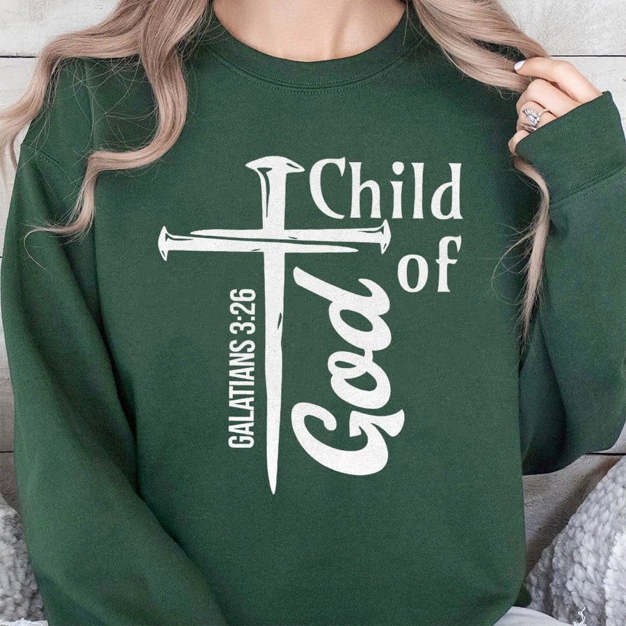 Child of God Sweatshirt | Galatians 3:26 Bible Verse Cross | Premium Cotton Blend Crewneck | Religious Gift for Men and Women